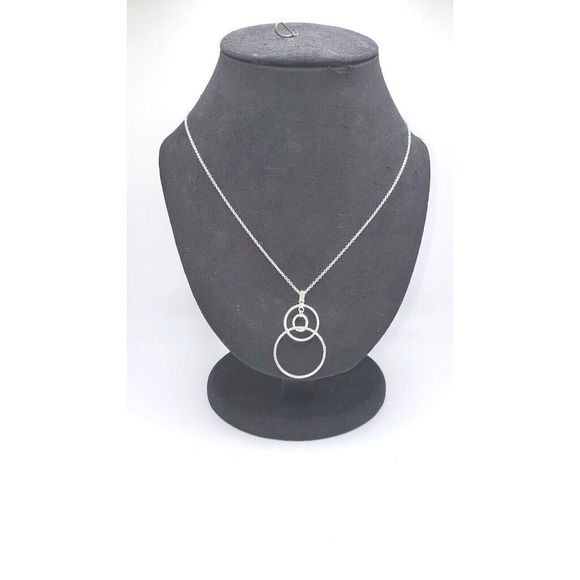 Silver Triple Circle Necklace Stamped IBB CN 18 inches Long Contemporary - Picture 7 of 7